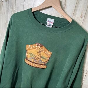Vintage‎ 90s Outdoorsman Nature Deer Forest Green Crewneck Sweater Mens Size 2XL